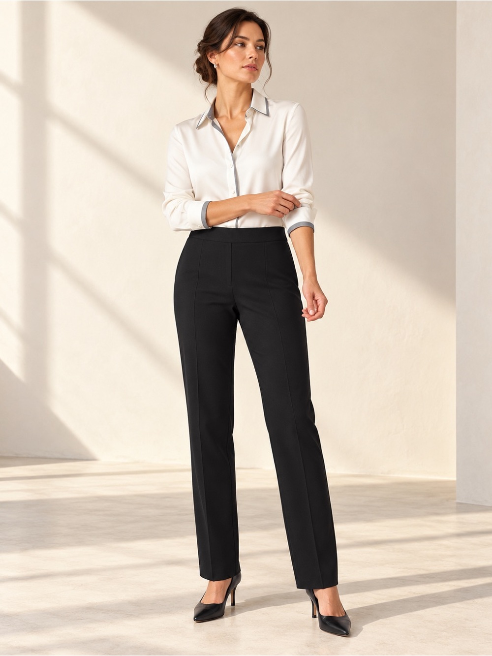 M.M.LaFleur Foster Black Stretch Straight Leg Pants Italian Fabric Sz 8